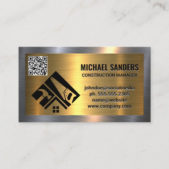 Gold Metallic | Construction Logo | Real Estate Business Card (Front)