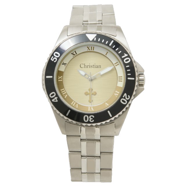 Gold Metallic Cross Name Template Watch (Front)