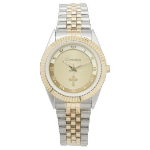 Gold Metallic Cross Name Template Watch