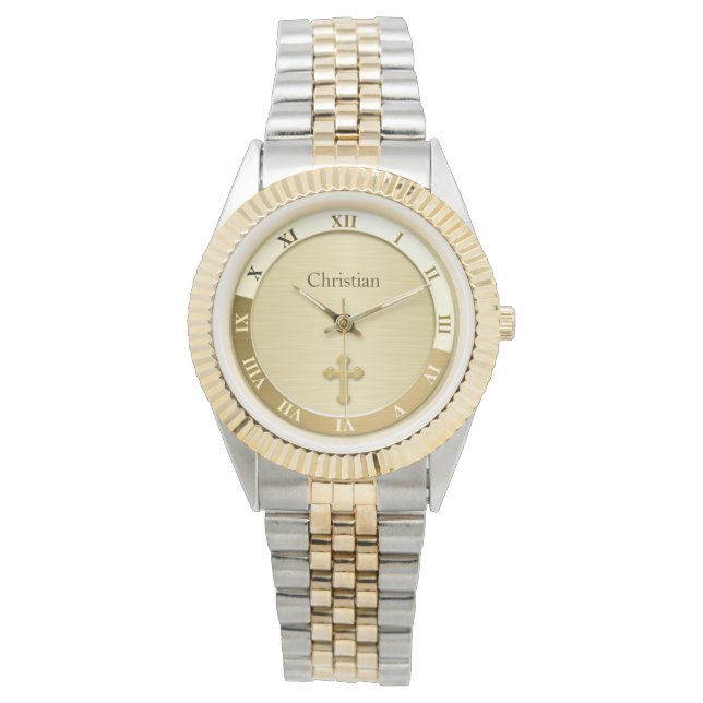 Gold Metallic Cross Name Template Watch (Front)