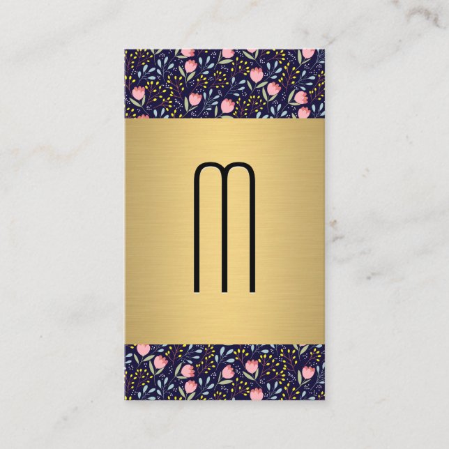Gold Metallic | Cute Little Flowers | Monogram Business Card (Front)