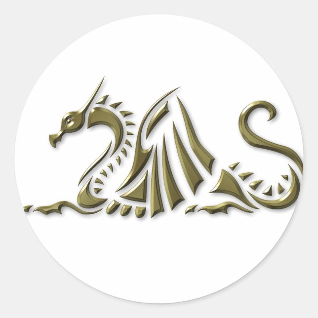 Gold Metallic Dragon Classic Round Sticker (Front)