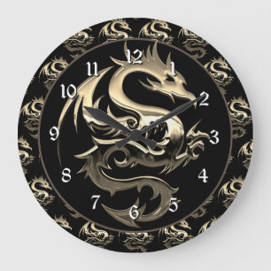 Gold Metallic Dragon Large Clock