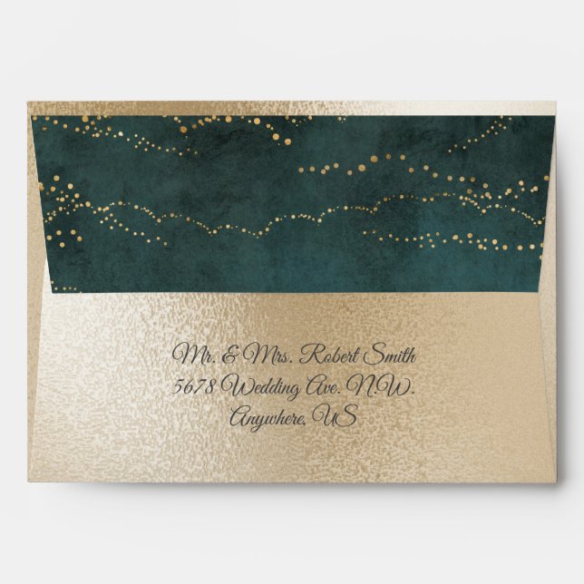 Gold Metallic Fairy Lights Elegant Green Wedding  Envelope (Back (Top Flap))