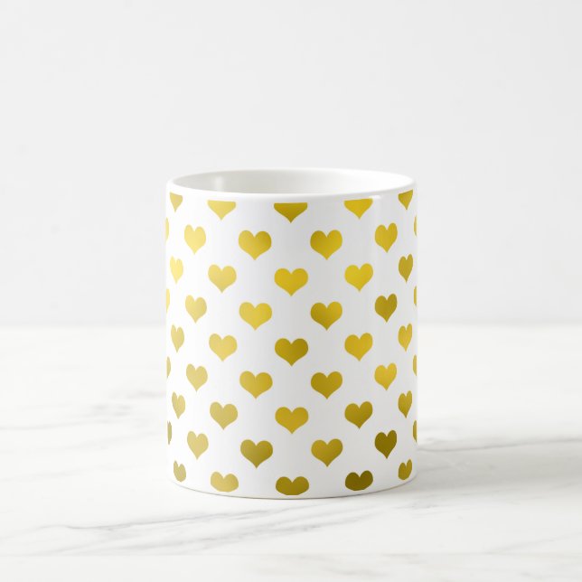 Gold Metallic Faux Foil Hearts Polka Dot Heart Coffee Mug (Center)