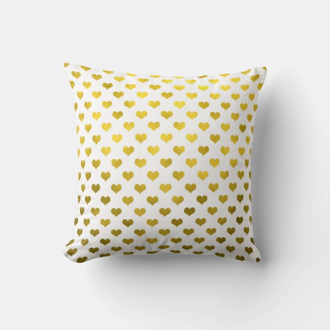 Gold Metallic Faux Foil Hearts Polka Dot Heart Cushion (Front)