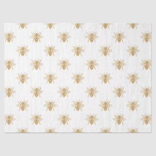 Gold Metallic Faux Foil Photo-Effect Bees on White Tissue Paper