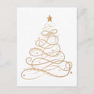 Gold Metallic Filigree Christmas Tree Minimalist Holiday Postcard