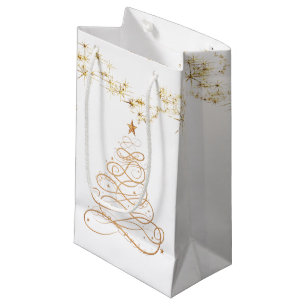 Gold Metallic Filigree Christmas Tree Small Gift Bag