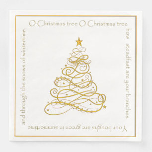 Gold Metallic Filigree "O Christmas Tree" Lyrics Napkin