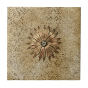 Gold Metallic Flower on Beige Tile