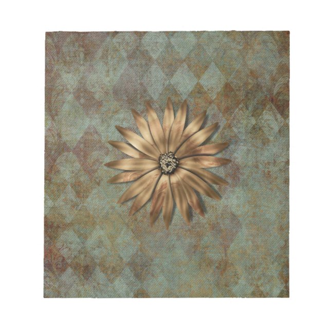 Gold Metallic Flower on Green Notepad (Front)