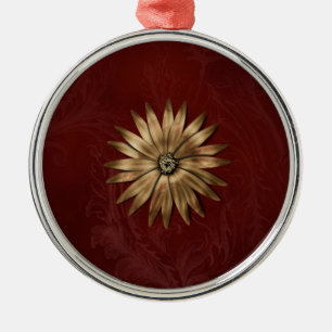 Gold Metallic Flower on red fabric Metal Ornament
