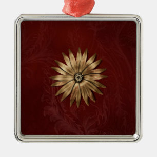 Gold Metallic Flower on red fabric Metal Tree Decoration