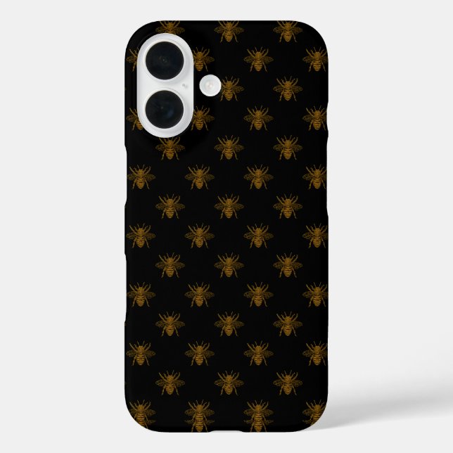 Gold Metallic Foil Bees on Black Case-Mate iPhone Case (Back)