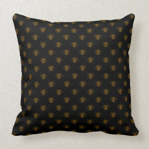 Gold Metallic Foil Bees on Black Cushion