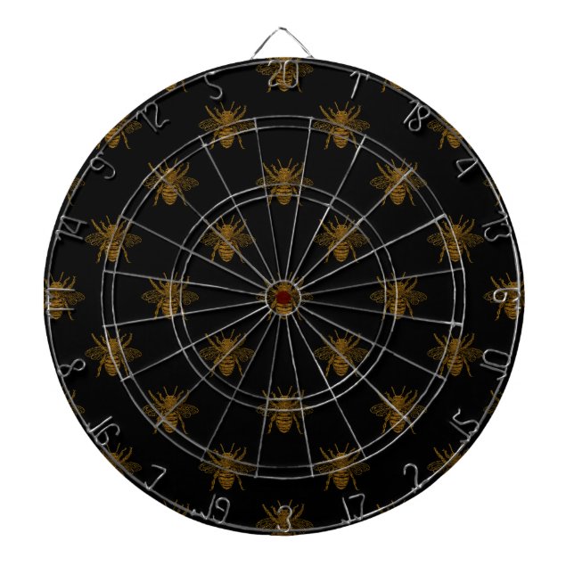 Gold Metallic Foil Bees on Black Dartboard (Front)