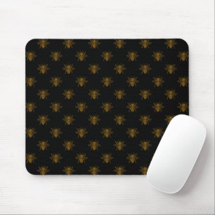 Gold Metallic Foil Bees on Black Mouse Pad