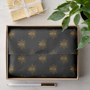 Gold Metallic Foil Bees on Black Tissue Paper