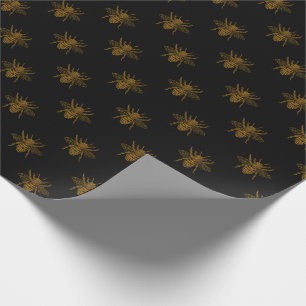 Gold Metallic Foil Bees on Black Wrapping Paper