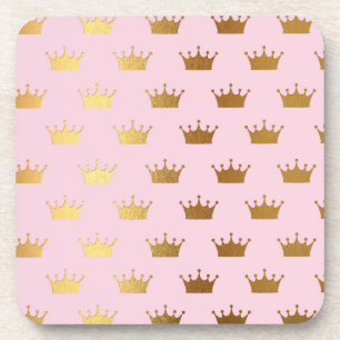 Gold Metallic Foil Crown Crowns Pink Royal Modern Coaster