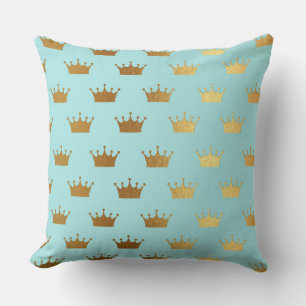 Gold Metallic Foil Crown Royal Teal Aqua Modern Cushion