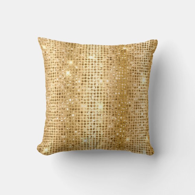 Gold Metallic Foil & Faux Glitter Glam Dots Cushion (Front)