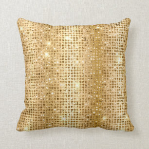 Gold Metallic Foil & Faux Glitter Glam Dots Cushion
