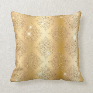 Gold Metallic Foil & Glitter Glam Filigree Pattern Cushion