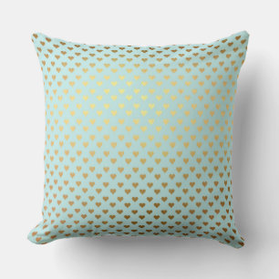 Gold Metallic Foil Heart Love Teal Aqua Modern Outdoor Cushion