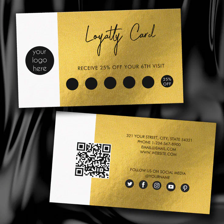 Gold Metallic Foil Loyalty Business Logo QR Code Business Card Zazzle