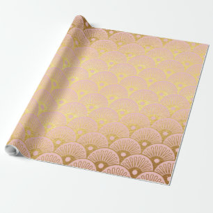 Gold Metallic Foil Mermaid Scales Pink Modern Wrapping Paper