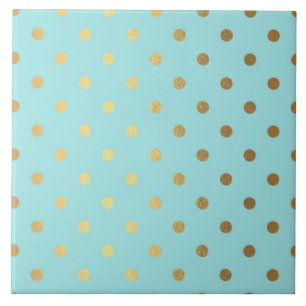Gold Metallic Foil Polka Dots Teal Aqua Modern Ceramic Tile