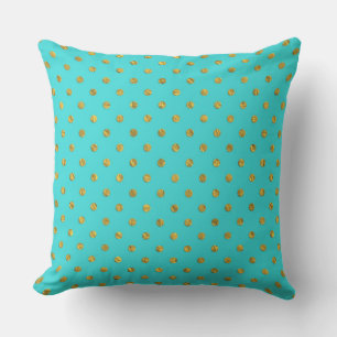 Gold Metallic Foil Polka Dots Teal Aqua Modern Cushion