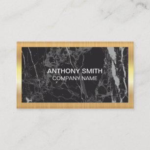 Gold Metallic Frame   Black Marble Business Card