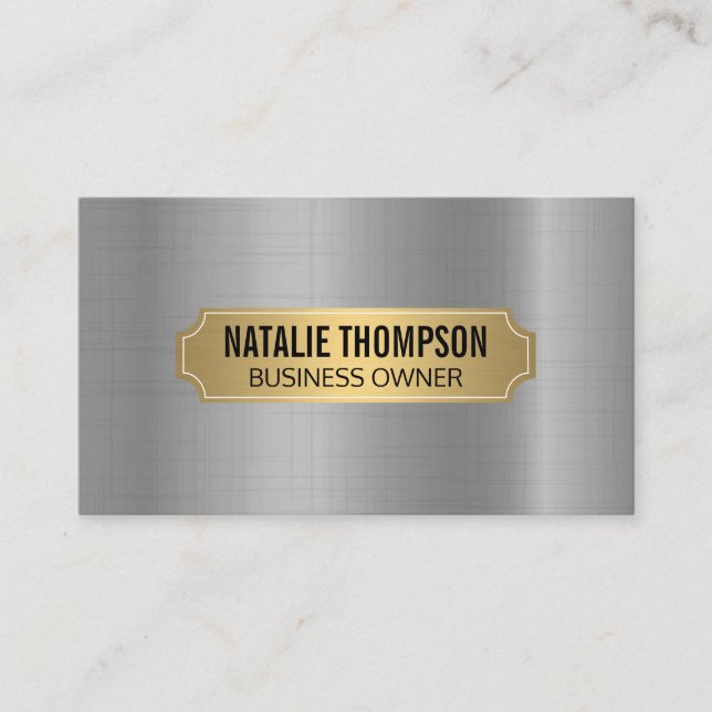 Gold Metallic Frame Silver Metal Brushed Business Card (Front)