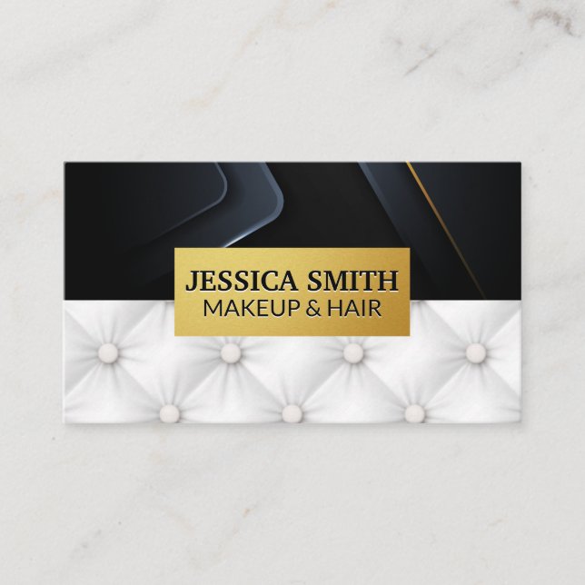 Gold Metallic Frame | Upholstered Background Business Card (Front)