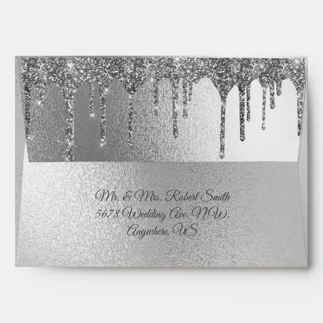 Gold Metallic Glitter Drip Elegant Chic Wedding En Envelope (Back (Top Flap))