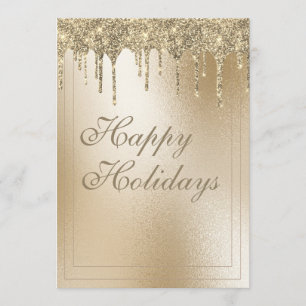 Gold Metallic Glitter Drip Elegant Christmas Happy Holiday Card