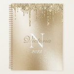 Gold Metallic Glitter Drip Monogram Elegant Planner<br><div class="desc">Gorgeous Faux gold metallic background with elegant faux glitter drip.   Add your name and monogram and make this sweet planner your own.  I cant get over how beautiful this simple planner is in this design. You’ll look forward to using this planner every day for your daily schedule.</div>