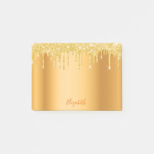 Gold metallic glitter drips name script post-it notes