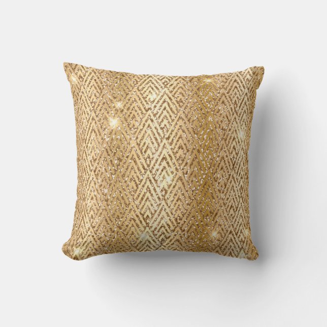 Gold Metallic Gradient & Glitter Glam Art Deco Cushion (Front)