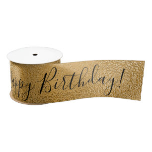 Gold Metallic Happy Birthday Script Modern Satin R Satin Ribbon