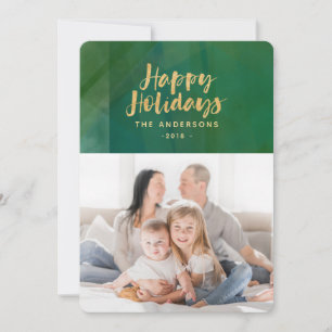 Gold metallic happy holidays holiday card