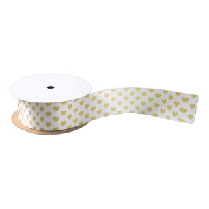 Gold Metallic  hearts pattern Satin Ribbon