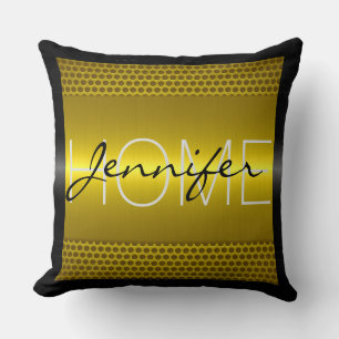 Gold Metallic Holes Metal Look Monogram Cushion