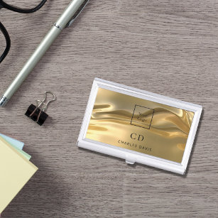 Gold metallic initials name business logo business card holder