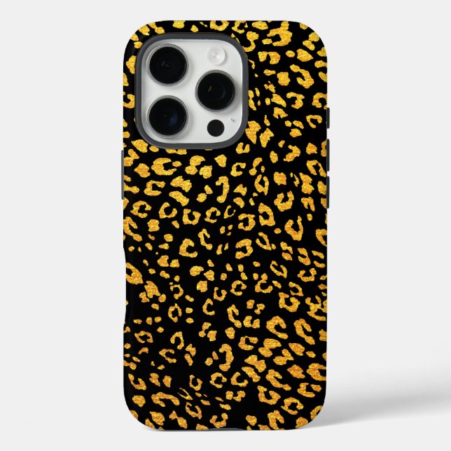 Gold Metallic Leopard Pattern on Black Case-Mate iPhone Case (Back)