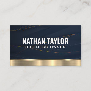 Gold Metallic Lines Dark Blue Background Business Card