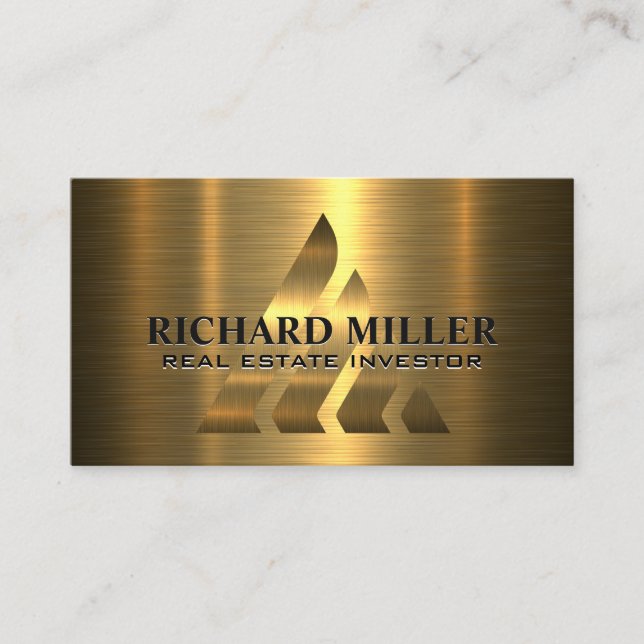 Gold Metallic Logo and Background Business Card (Front)
